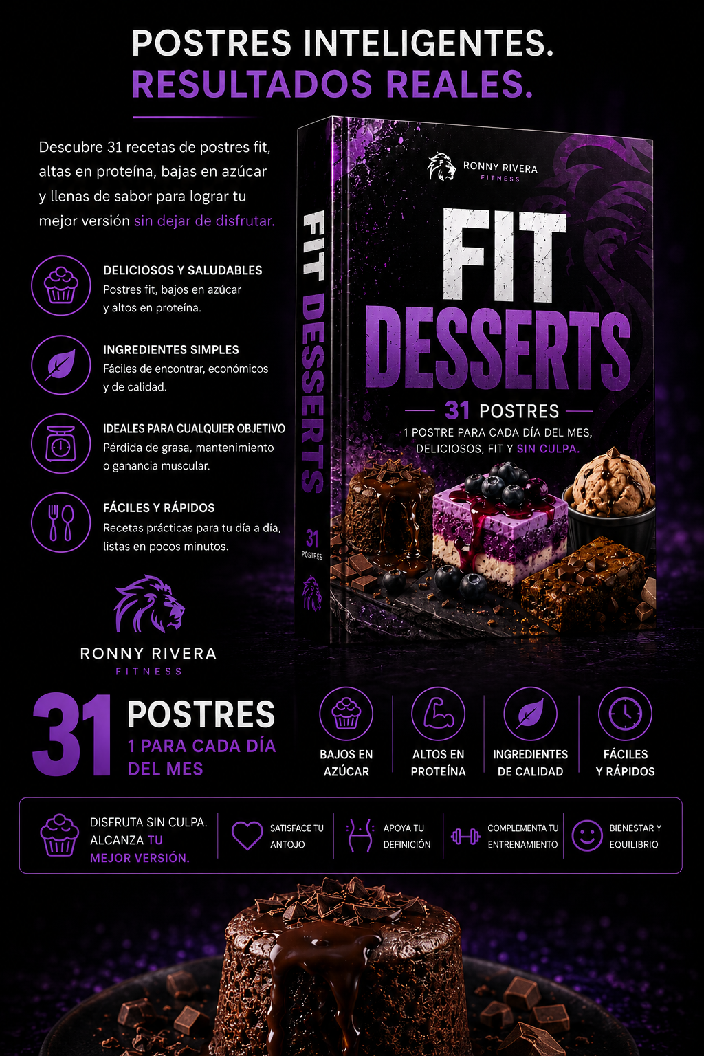 Postres fitness saludables Fit Desserts de Ronny Rivera con 31 recetas altas en proteína